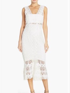 Bardot Odyssey White Guipure Lace Midi Dress Bridal Shower Engagement XS